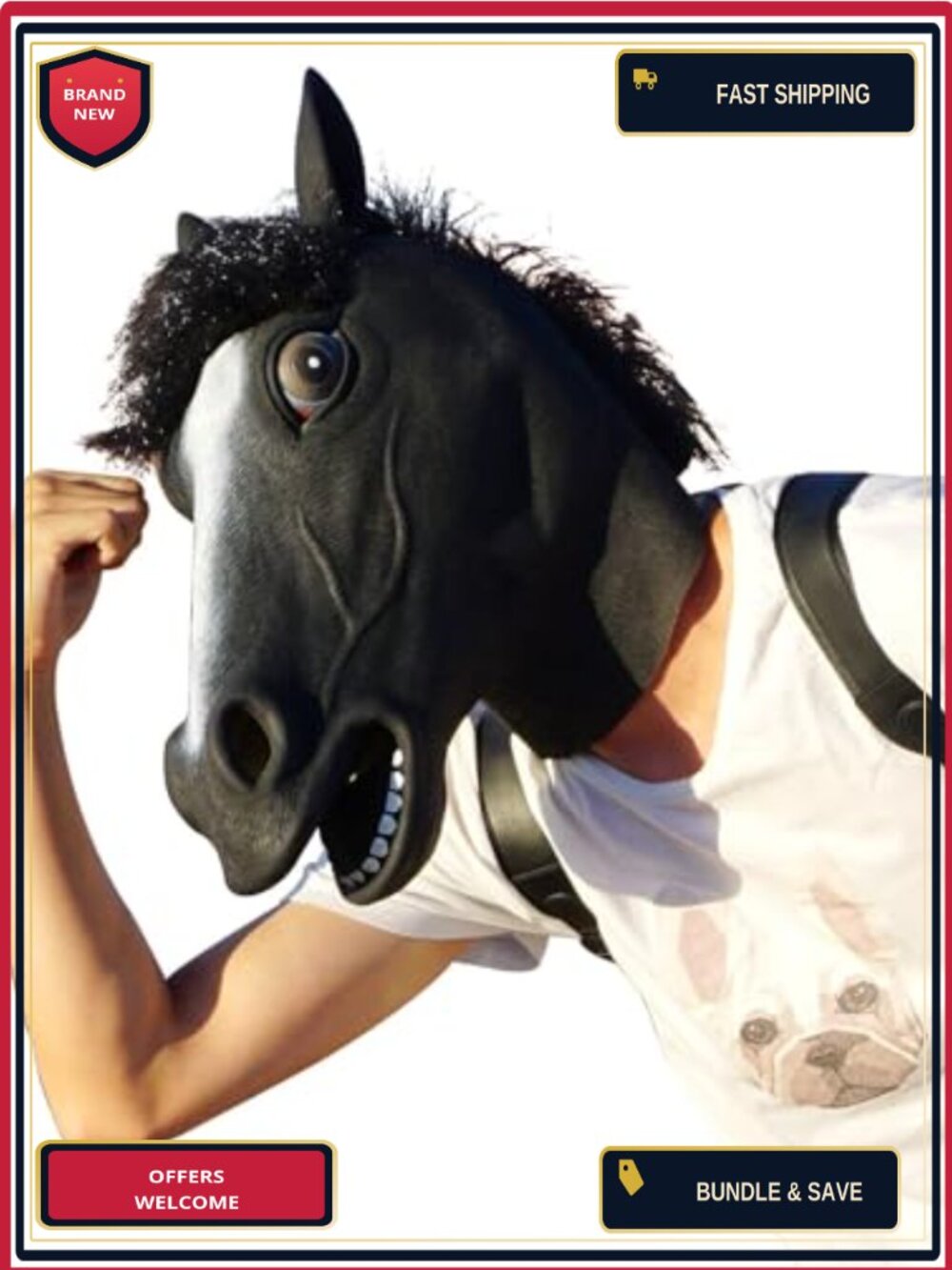 Horse Mask Full Head Natural Latex Animal Costume Men's Halloween Party